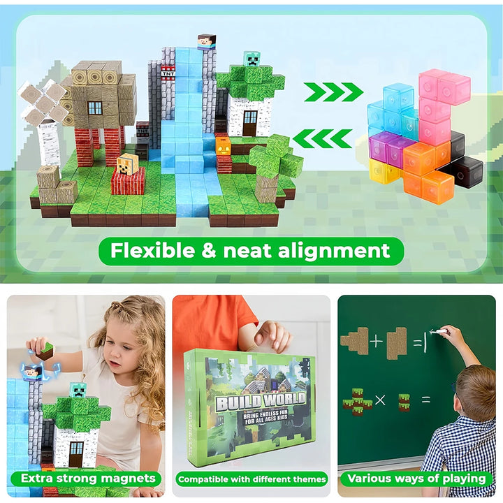 Magnetic Building Blocks Toy Build Mine Magnet World Construction Set STEM Sensory Educational Christmas Gift