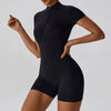 Short Sleeve Zipper Jumpsuit – Comfortable Activewear for Yoga & Fitness