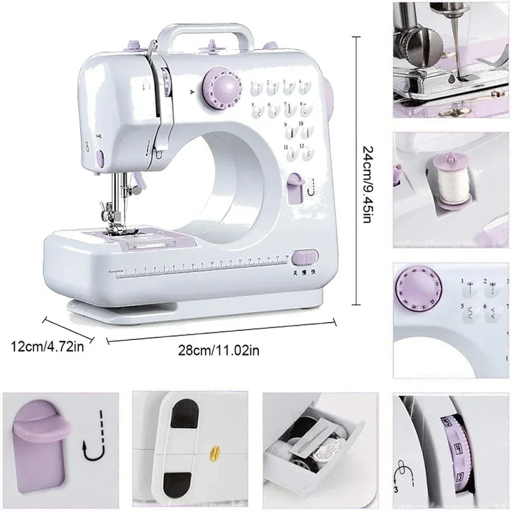 Portable Sewing Machine Mini Electric Household Crafting Mending Overlock 12 Stitches with Presser Foot Pedal Beginners